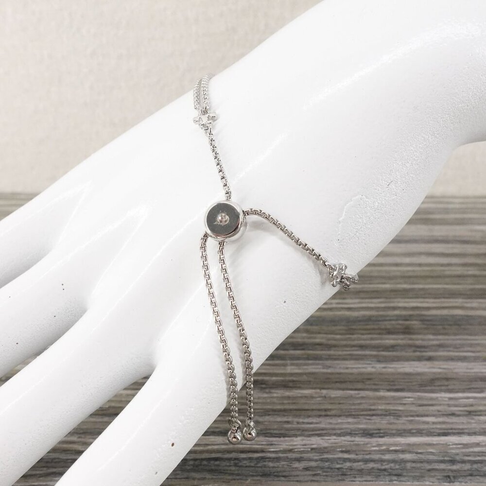 Tory Burch Logo Pearl Slider Adjustable Bracelet Silver OS - Picture 8 of 12